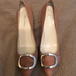 Prada tan pumps 37 1/2 w/ 2 1/2” heel